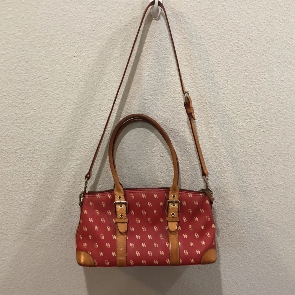 DOONEY & Bourke red leather satchel with DB logo detachable shoulder strap